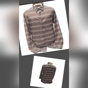 Bassiri Men's Zigzag Patterned Shirt in Brown and White